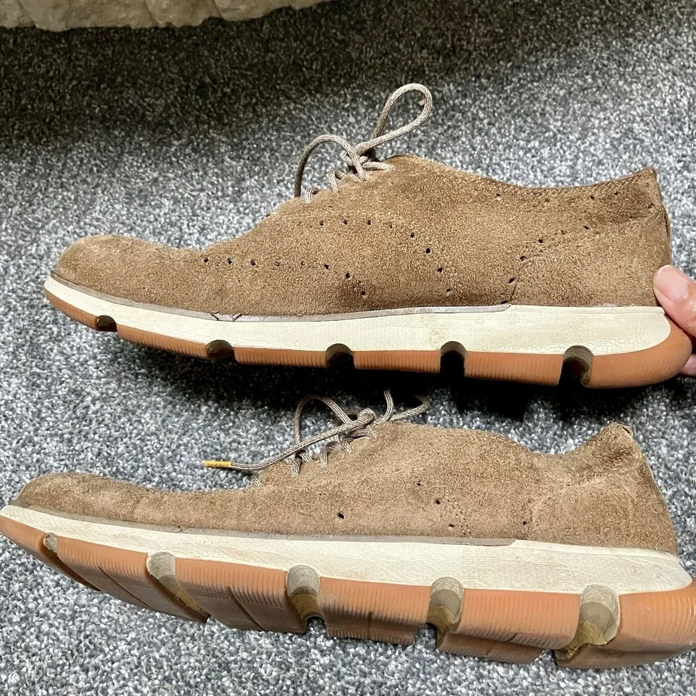 Cole Haan Size 9.5 M ZEROGRAND 360 Light Brown Suede Men's Wingtip Dress Shoes